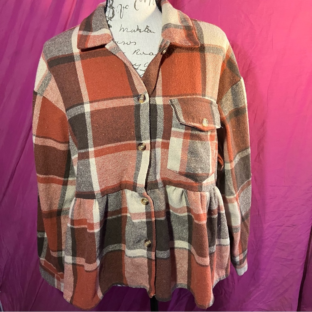 SHEIN Plaid Utility Jacket in Orange and Brown
